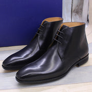 Black Calfskin Genuine Leather Ankle Chukka Boots