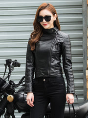 Dámska čierna punková kožená bunda Pu Faux Leather Biker