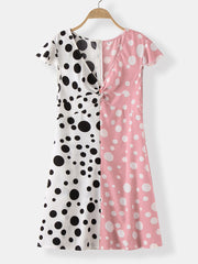 Mini Dress Polka Dots Print Color Block Sleeve