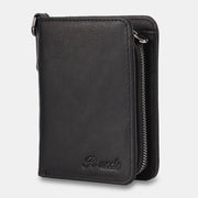 Men Genuine Leather Bifold Short Vertical Wallets RFID Blocking 13 Card Slot Card Holder Coin Purse Front Pocket Wallet