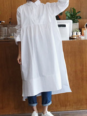 Casual Loose Midi Buttons Long Sleeve Collar Shirt Women Midi Dress