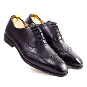Genuine Calfskin Leather Men Purple Wingtip Oxford Shoes