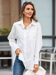 Обични блузи Женски бели блузи со долги ракави