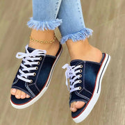 Casual Canvas Ladies Shoes Lace-up Open-toed Slippers