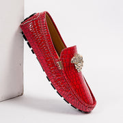 Casual Red Leather Loafers Pea Shoes for Men