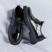 Casual Oxford Shoes Black Leather Square Croco Pattern