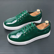Dorywczo lakierowane zielone trampki męskie buty