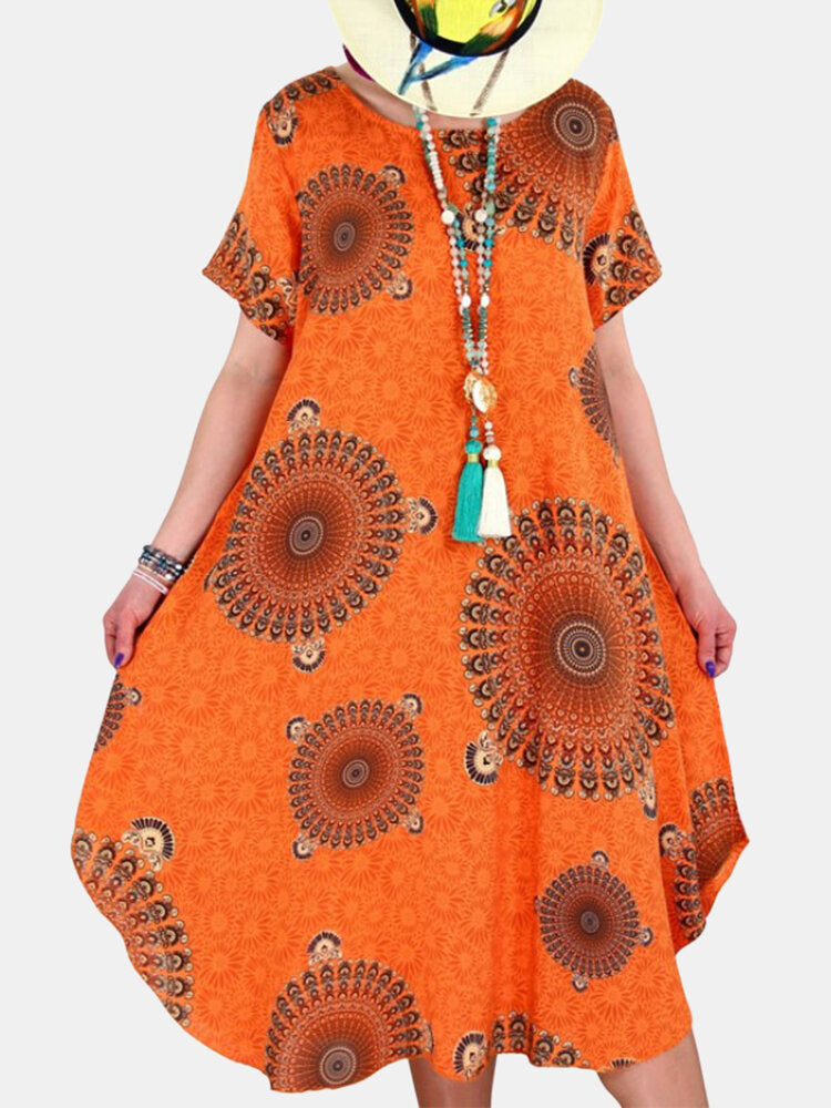 Tribal Print Round Neck Short Sleeve Vintage Women Midi Dress Come4Buy eShop Tribal Print Round Neck Short Sleeve Vintage Women Midi Dress Come4Buy eShop