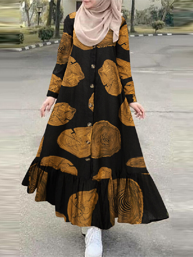 cotton muslim dress Women Muslim 65% Cotton, 35% Polyester A-Line Dress Long Sleeve Striped Abaya Ka