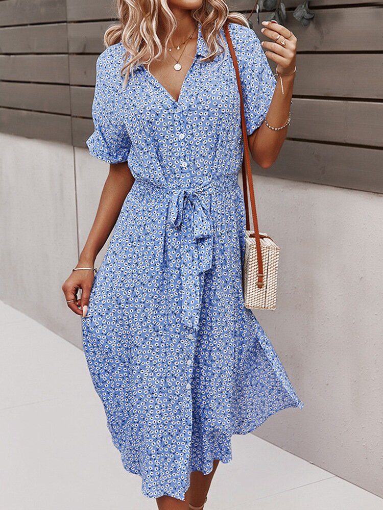 Dames zomer lente korte mouw bloemenprint V-hals casual A-lijn knielange jurk kopen vanaf een prijs van 18 Dames zomer lente korte mouw bloemenprint V-hals casual A-lijn knielange jurk kopen vanaf een prijs van 18
