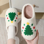 Papuci de casă antiderapante cu model de Crăciun din pluș cald