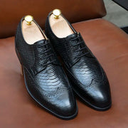 Classic Italy Style Men's Black Leather Wingtip Derby Formal Shoes