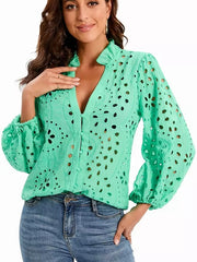 Женска чипка кошула Шуплива памучна блуза