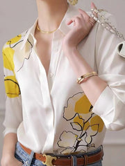 Elegant Satin Blouse Women Fashion Long Sleeve Loose Shirt
