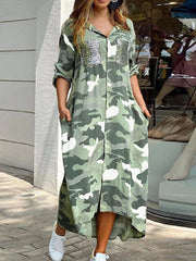 Long Sleeve Camouflage Shirt Dress