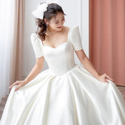 Luxury Satin Bow Wedding Dress Pure White