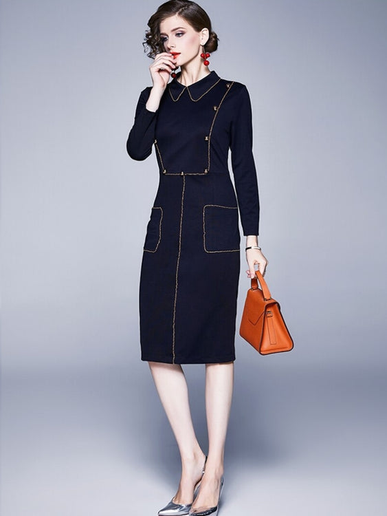 Office Lady Navy Blue Bodycon Dresses
