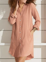 Lapel Pocket Shirtdress Casual Vacation Daily Solid Blouse