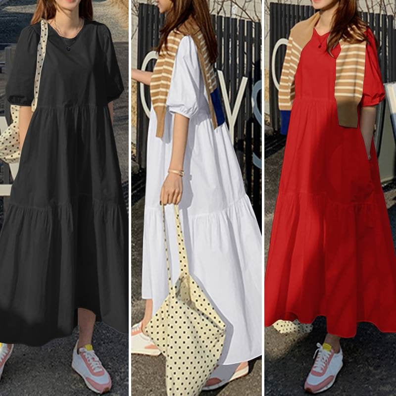 Women's Plus Size Linen Cotton Maxi dress long Sundress Shirt Dress