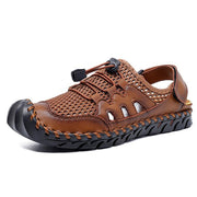 Men Leather Hand Stitching Breathable Mesh Casual Soft Sandals