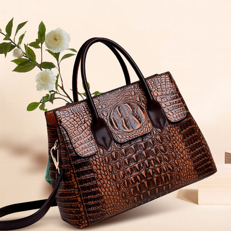 Amazon.com: Caalaay Women handbags Purse Shiny Patent Leather Crocodile  Pattern Top Handle Handbag Satchel Bags Zipper Medium Tote Bag-Black :  Clothing, Shoes & Jewelry