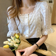 Mode elegante sommer-kortærmede kvindeskjorter