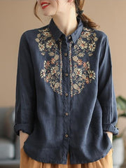 Лежерне етничке памучне платнене блузе са цветним мотивом за женску одећу