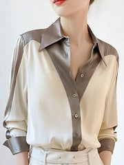Naka-istilong Pambabaeng Shirt na Single-breasted Polo-Neck Blouse