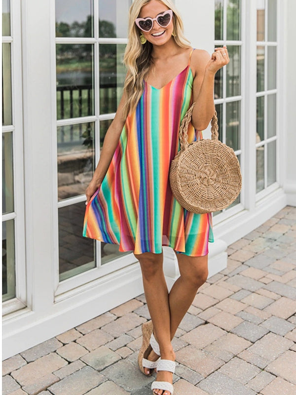 Rainbow Dress Women Summer Holiday V-Neck Dress For Women – Come4Buy eShop Rainbow Dress Women Summer Holiday V-Neck Dress For Women – Come4Buy eShop