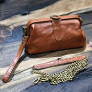 Genuine Leather Mini Shoulder Messenger Cross Body Bag Clutch Purse Ladies With Metal Chain