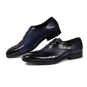 Cow Leather Crocodile Pattern Men Blue Shoes