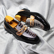 Crocodile Pattern Patent Leather Slip-On Loafers