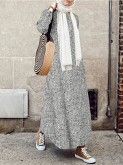폴카 도트 중간 종아리 길이 O-넥 카프탄 여성 맥시 드레스