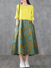 Nyiv Paj Style Print Patchwork Loose Casual Pocket Women Maxi Dress