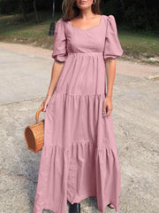 Square Neck Dress Casual Solid Women Maxi Dress