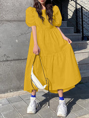 Casual Dress For Women Pure Color Pleated Women Maxi Dress