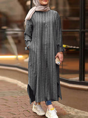 Muhafezekar Straight Long Skirt Ankle Length Kaftan Pocket Women Maxi Dress