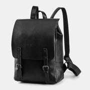 Gason PU Leather Multifonction Waterproof Flap-Over Backpack Pou Plezi Vwayaj 14 Pous Laptop Bag Student School Bag