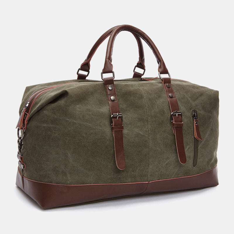 Buy Online Genuine Leather with Dyed Canvas Duffle Bags in Moss Green Canvas  – Zobello