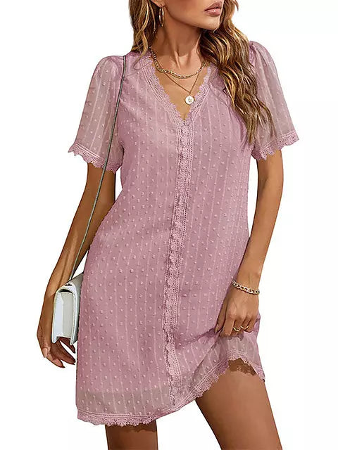 Elegant Mini Dresses For Women Lace Stitching V Neck Short Sleeve Come4Buy eShop Elegant Mini Dresses For Women Lace Stitching V Neck Short Sleeve Come4Buy eShop