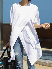 Elegant Short Sleeve Tunic Casual Split Party Blouse