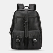 Men PU Leather Large Capacity Multi-pocket Vintage 14 Inch Laptop Backpack