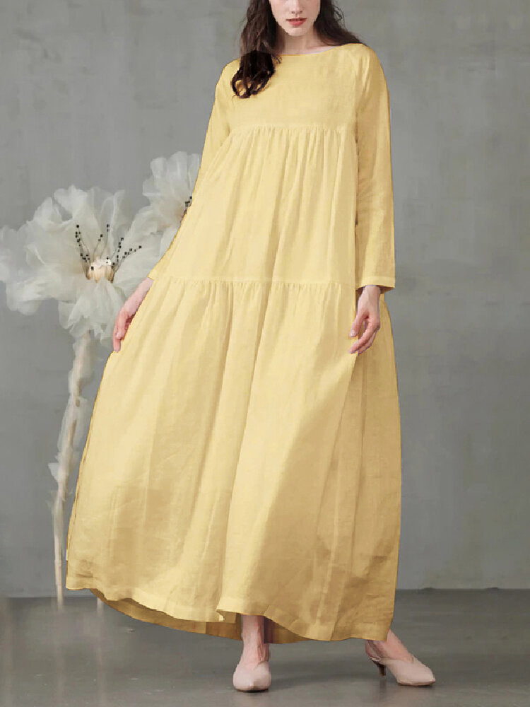 Casual Mustard Yellow Long Sleeve Loose Women Maxi Dress – Come4Buy eShop