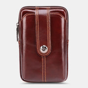 Машка вистинска кожа Ретро чанта за појас со голем капацитет од 6.5 инчи за телефонска торба