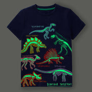 Модна детска светеща анимационна тениска с динозаври и акули