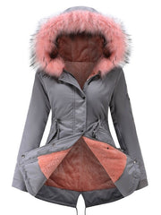 Fashion Fluffy Fur Collar Cotton Wadded Hooded Jacket