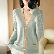 Модный однотонный женский кашемировый свитер с v-образным вырезом