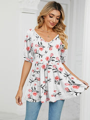 Floral Print T Shirts For Women V Neck Clothes