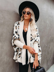 Fuzzy Leopard Batwing Sleeve Oversize Pullover