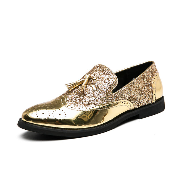 gold dress shoes near me Amazon.com | Men's Gold Shiny Patent Leather Dress Shoes Mens Fashion Classic Slip On Pointed Toe Derbys Shoes Classic Formal Business Oxford Shoes(6.5)